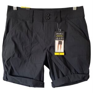 NEW EDDIE BAUER Rolled Hem Bermuda Shorts Size 6 Black Stretch SPF 50 Nylon
